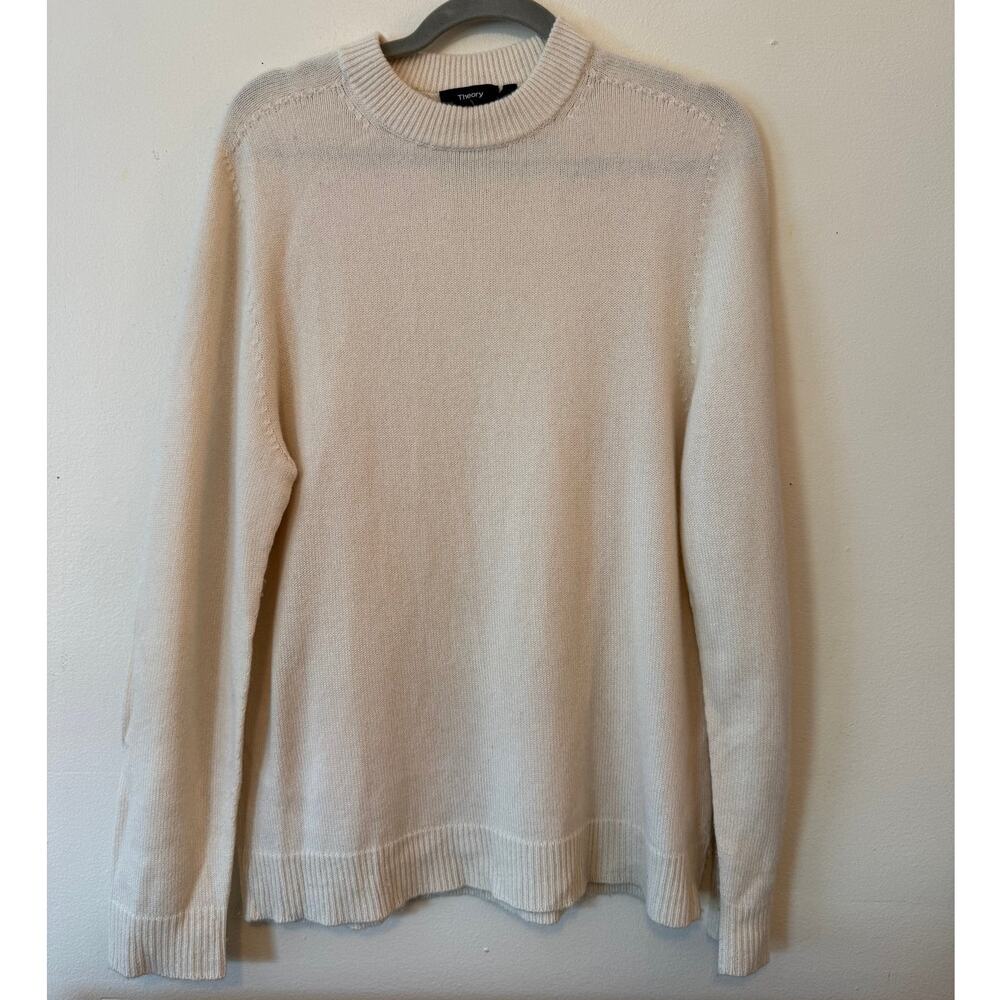 Theory Men’s 100% Cashmere Seamless Crewneck Sweater Ivory Size S